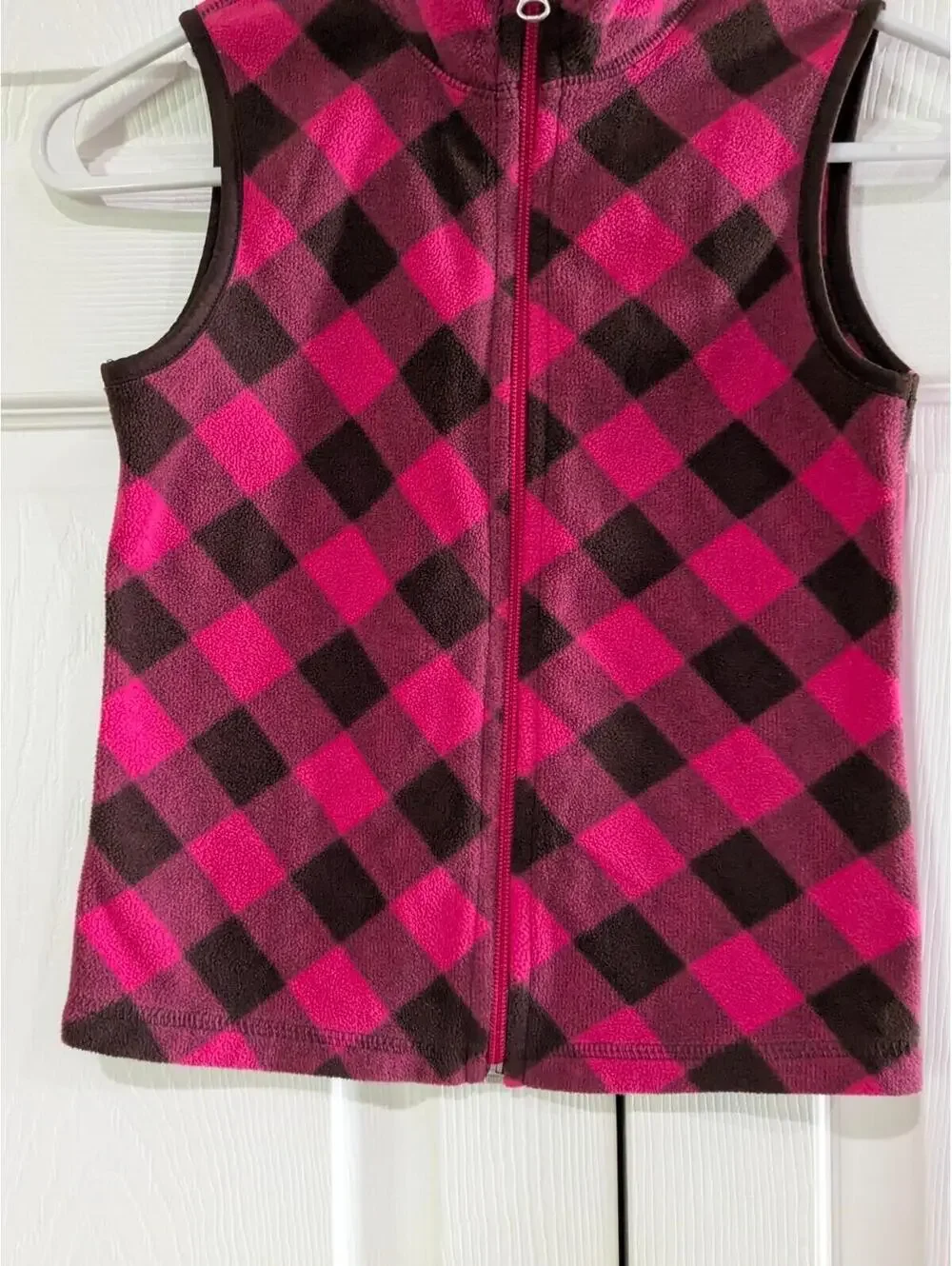 Old Navy Girls Vest Pink Brown Buffalo Plaid Fleece M (8) 2010 Zip Front
